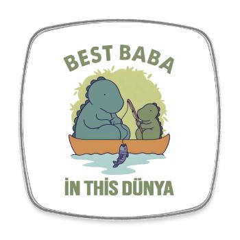 Best Baba in this Dünya – Süßes Dino Angeln - Viereckiger Kühlschrankmagnet - Weiß - Vorne