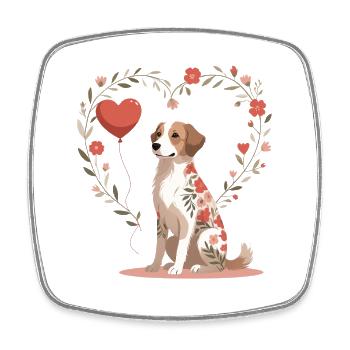 Blumenherz-Hund Tattoo Muster - Viereckiger Kühlschrankmagnet - Weiß - Vorne