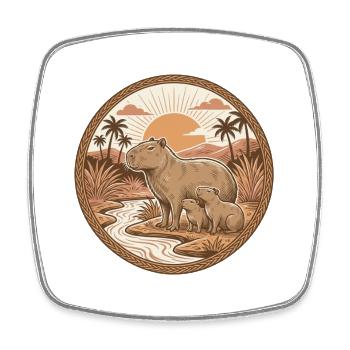 Emblème vintage de la famille Capybara Sunset - Magnet carré - blanc - Devant