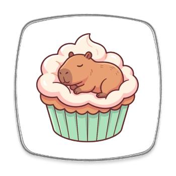 Motif mignon de cupcakes capybara - Magnet carré - blanc - Devant
