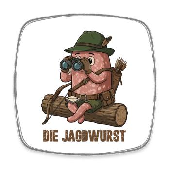 The Hunting Sausage Hunter Cartoon Humor - Square fridge magnet - white - Front