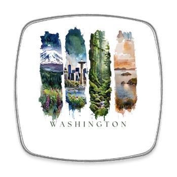 Washington Travel – Evergreen & Skyline Vibes - Viereckiger Kühlschrankmagnet - Weiß - Vorne