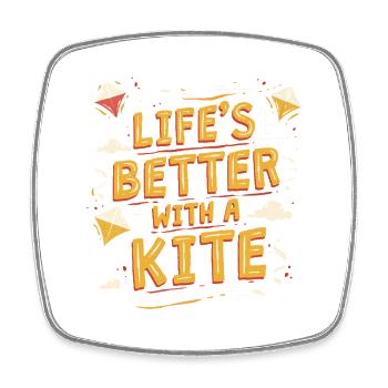 Kite Kite Flying Life's Better With A Kite - Square fridge magnet - white - Front