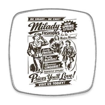 Retro Mode Nostalgie | Damen | Vintage Fashion - Viereckiger Kühlschrankmagnet - Weiß - Vorne