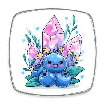 Kawaii Crystal Berry with Gemstone Flowers - Square fridge magnet - white - Front