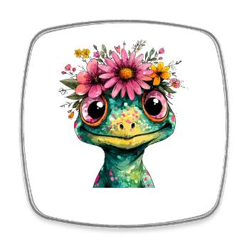 Blumenkrone Frosch Illustration - Viereckiger Kühlschrankmagnet - Weiß - Vorne