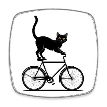 Black Cat Rides Bike - Cool Retro Design - Square fridge magnet - white - Front