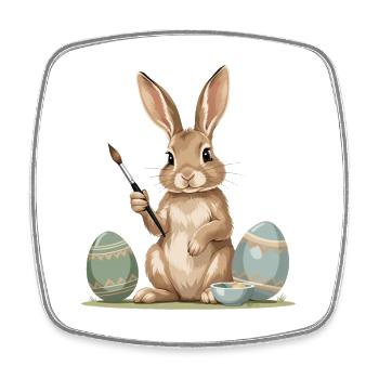 Lapin de Pâques avec une brosse - Magnet carré - blanc - Devant