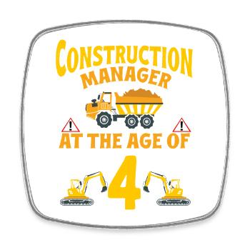 Construction Party 4th Birthday 4 Years Old truck - Viereckiger Kühlschrankmagnet - Weiß - Vorne