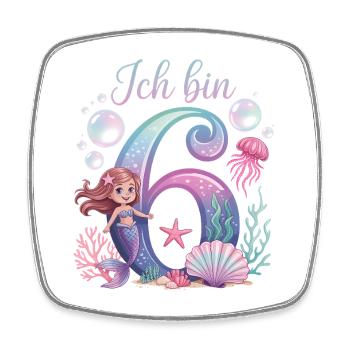 Ich Bin 6 Meerjungfrauen Mädchen 6. Geburtstag - Viereckiger Kühlschrankmagnet - Weiß - Vorne