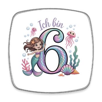 Ich Bin 6 Meerjungfrauen Mädchen 6. Geburtstag - Viereckiger Kühlschrankmagnet - Weiß - Vorne