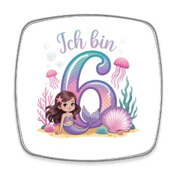 Ich Bin 6 Meerjungfrauen Mädchen 6. Geburtstag - Viereckiger Kühlschrankmagnet - Weiß - Vorne