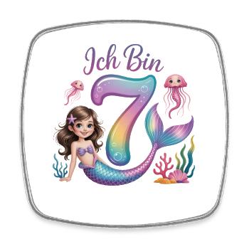 Ich Bin 7 Meerjungfrauen Mädchen 7. Geburtstag - Viereckiger Kühlschrankmagnet - Weiß - Vorne
