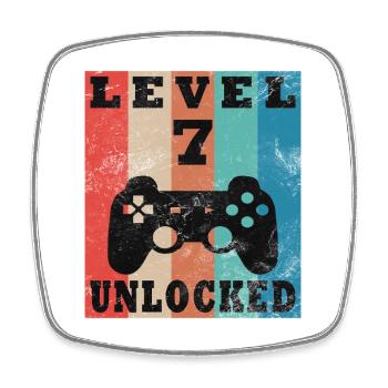 Level 7 freigeschaltet Retro-Controller - Viereckiger Kühlschrankmagnet - Weiß - Vorne