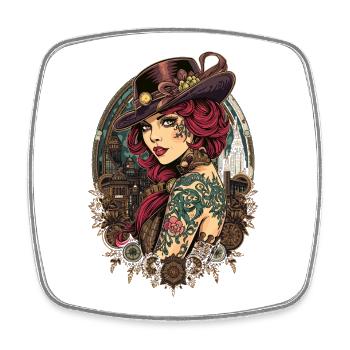 Steam Punk Beautiful Women Steampunk - Square fridge magnet - white - Front