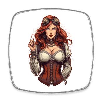 Steam Punk Beautiful Women Steampunk - Square fridge magnet - white - Front