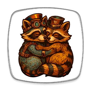 Steampunk-Fuchsduo Umarmung - Viereckiger Kühlschrankmagnet - Weiß - Vorne