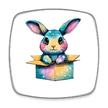 Kunterbunter Hase im Karton - Viereckiger Kühlschrankmagnet - Weiß - Vorne