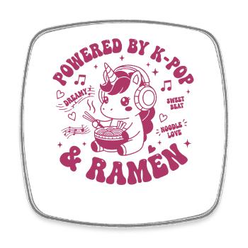 Powered By K-Pop And Ramen Kpop Anime Unicorn - Square fridge magnet - white - Front
