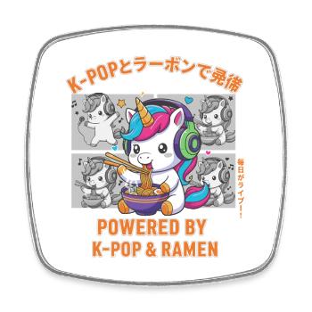 Angetrieben von K-Pop und Ramen Niedliches Kpop-Anime-Einhorn - Viereckiger Kühlschrankmagnet - Weiß - Vorne