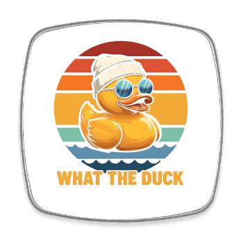 What The Duck? Humor Rubber Gummiente Yellow - Viereckiger Kühlschrankmagnet - Weiß - Vorne
