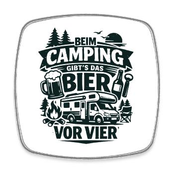 Beer before four at the campsite - Square fridge magnet - white - Front