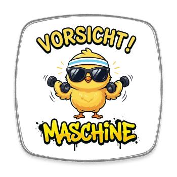 Vorsicht Maschine – Fitness Küken beim Training - Viereckiger Kühlschrankmagnet - Weiß - Vorne