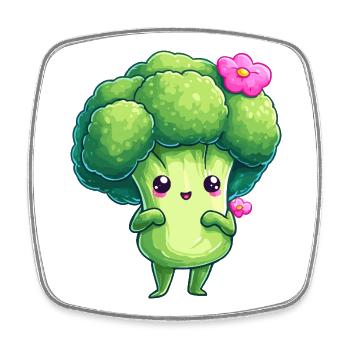 Brocoli de Kawaii avec des fleurs - Magnet carré - blanc - Devant