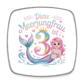 Diese Meerjungfrau Ist 3 Mädchen 3. Geburtstag - Viereckiger Kühlschrankmagnet - Weiß - Vorne