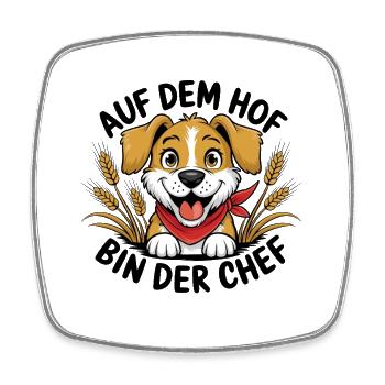  Auf Dem Hof Bin Der Chef Lustiger Bauernhof Hund - Viereckiger Kühlschrankmagnet - Weiß - Vorne