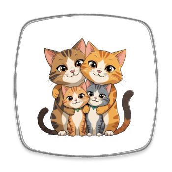 Cat Family Hug Cartoon - Square fridge magnet - white - Front