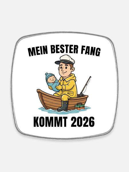 Vaterschaft 2026 Angler Werdender Papa - Viereckiger Kühlschrankmagnet - Weiß
