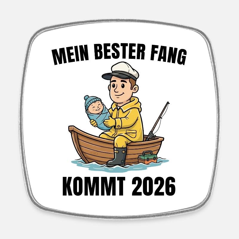 Vaterschaft 2026 Angler Werdender Papa - Viereckiger Kühlschrankmagnet - Weiß
