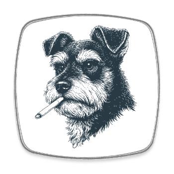 Hundeporträt von Schnauzer mit Zigarette - Viereckiger Kühlschrankmagnet - Weiß - Vorne