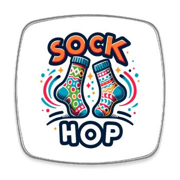 Sock Hop Farbenfrohe Socken - Viereckiger Kühlschrankmagnet - Weiß - Vorne