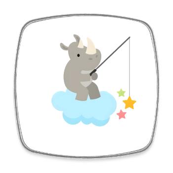 Rhino Fishing Stars on Cloud Kids Design - Square fridge magnet - white - Front