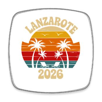 Lanzarote 2026 Sunset Palm Tree Design - Square fridge magnet - white - Front