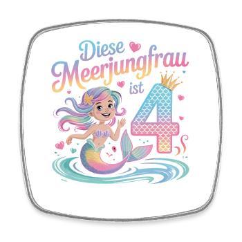 This Mermaid Is 4 Girls 4th Birthday - Square fridge magnet - white - Front