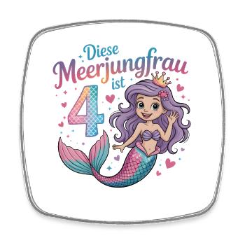 This Mermaid Is 4 Girls 4th Birthday - Square fridge magnet - white - Front