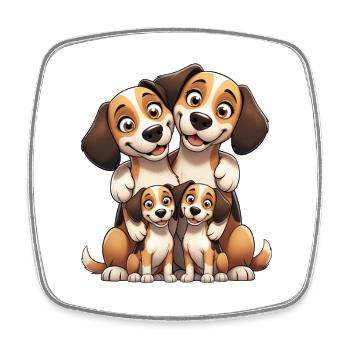 Beagle Family Cartoon - Square fridge magnet - white - Front