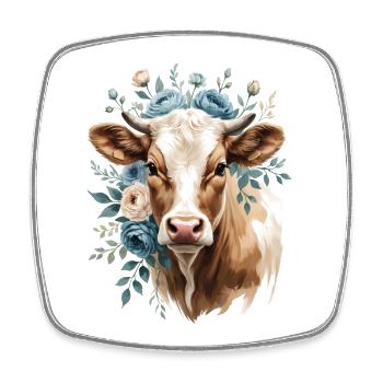 Kuhportrait mit Blumenkranz - Viereckiger Kühlschrankmagnet - Weiß - Vorne