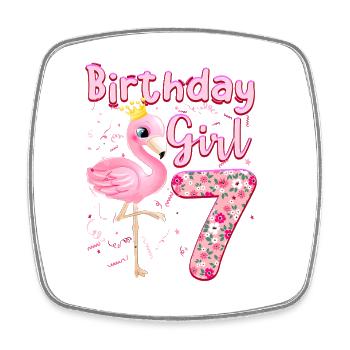 7th Birthday Girls Flamingo 7 Years Old - Square fridge magnet - white - Front
