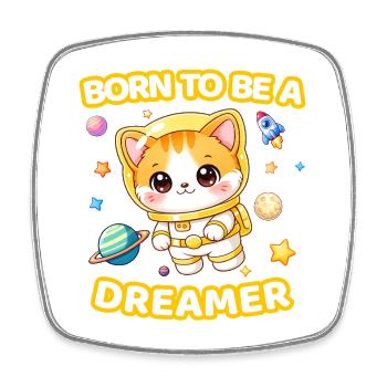 Geboren, um ein Dreamer-Astronauten-Kätzchen zu sein – Neutral 2 - Viereckiger Kühlschrankmagnet - Weiß - Vorne