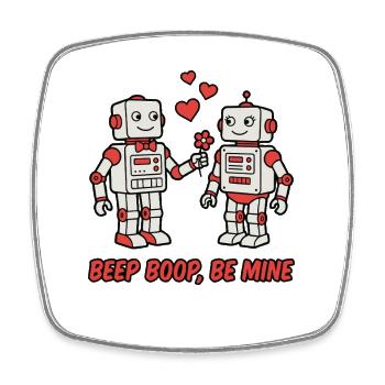 Beep Boop Be Mine Süßer Roboter-Valentin - Viereckiger Kühlschrankmagnet - Weiß - Vorne