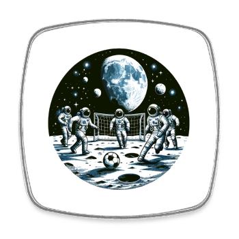 Mondfußball: Astronauten im Orbit - Viereckiger Kühlschrankmagnet - Weiß - Vorne