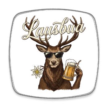 Lausbua Hirsch – Motif de costume traditionnel sympa avec de la bière - Magnet carré - blanc - Devant