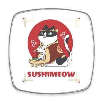 Sushimeow – Lustige Katze Japan Sushi Design - Viereckiger Kühlschrankmagnet - Weiß - Vorne