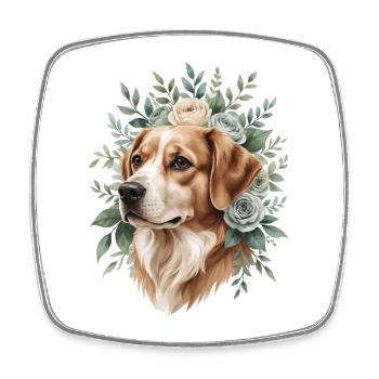 Hund mit Blumenkranz - Viereckiger Kühlschrankmagnet - Weiß - Vorne
