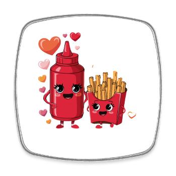 Les frites et le ketchup adorent la nourriture drôle de dessin animé - Magnet carré - blanc - Devant