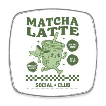 Matcha Latte Social Club Funny Green Matcha Tea - Square fridge magnet - white - Front